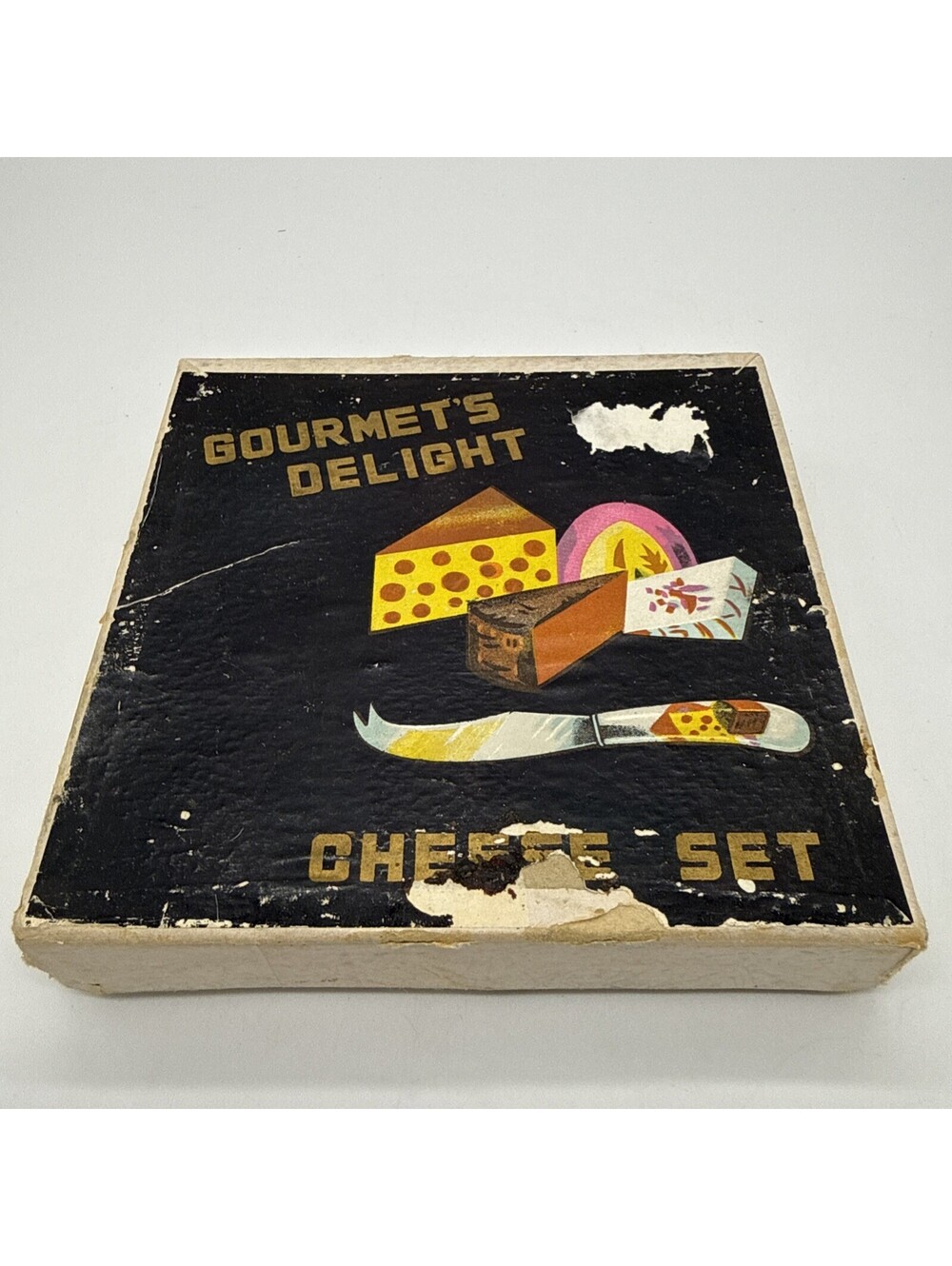 Vintage Gourmets Delight Cheese Set Board Knife Tile Ceramic MCM Original Box